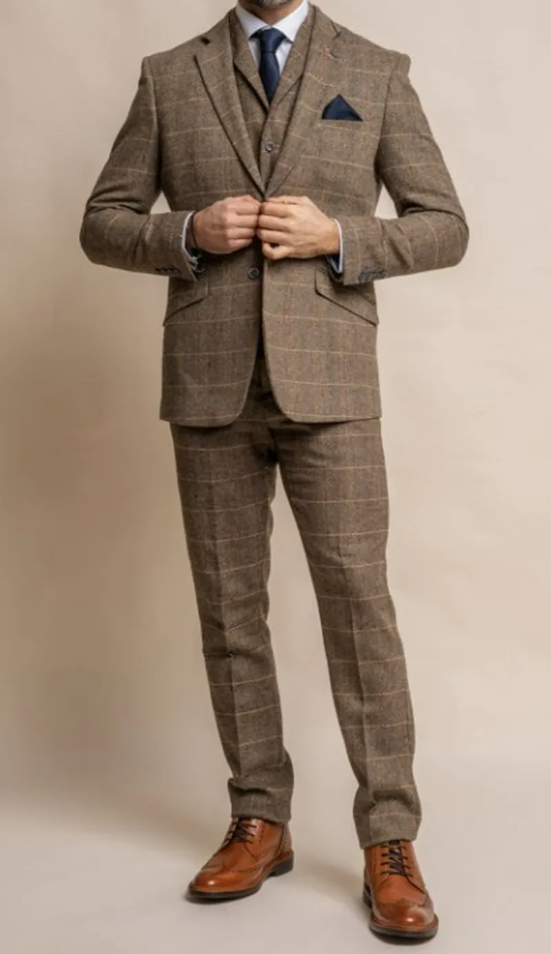 Cavani Albert Brown Tweed Look Slim Fit Jacket